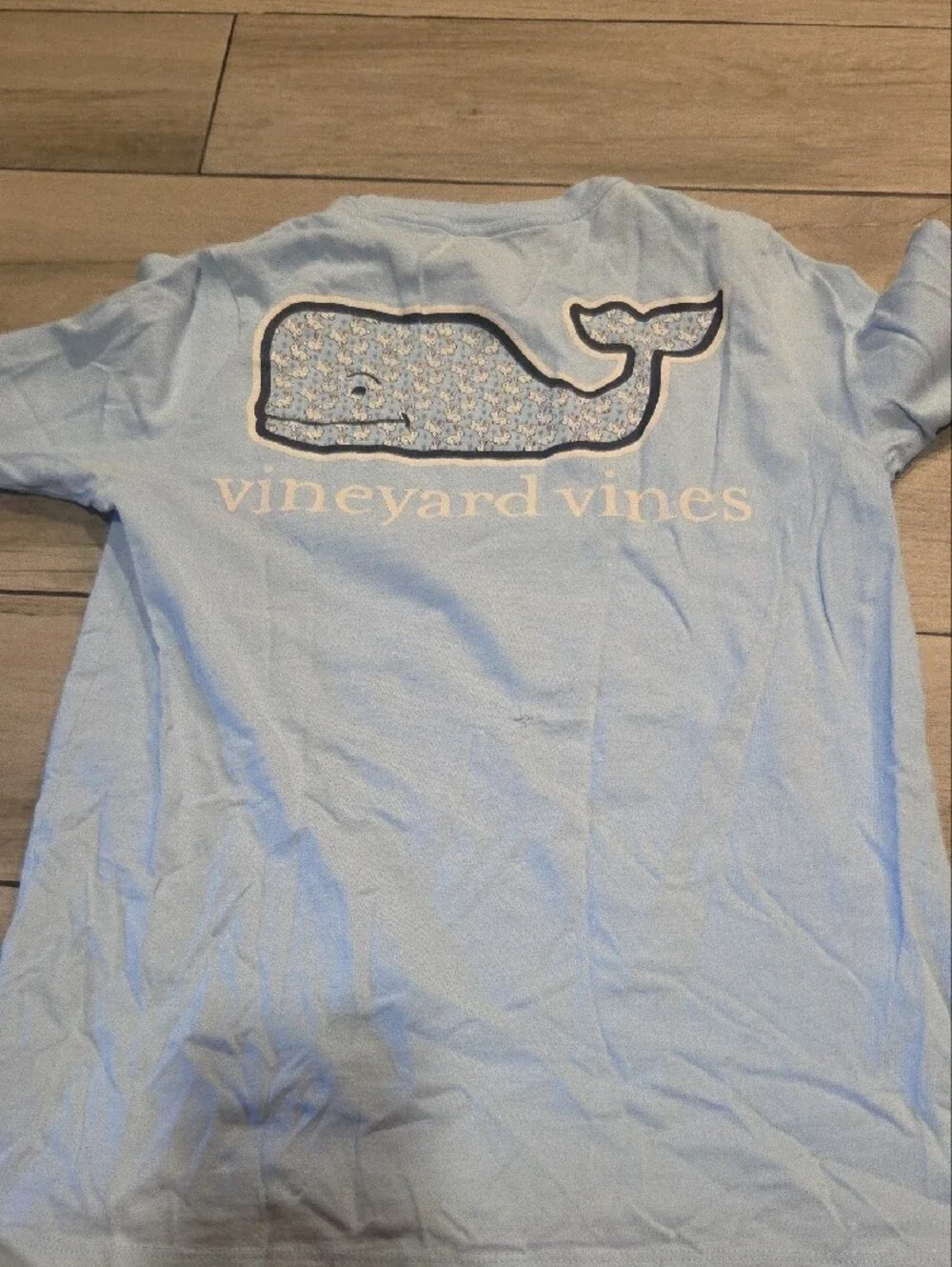 Vineyard Vines Light Blue Kids Short Sleeve Pocket Tee with Easter Bunny Whale